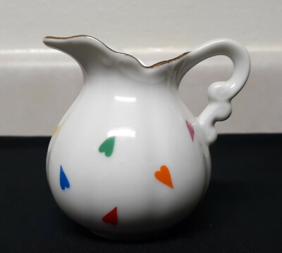 Vintage Tozai Koeki Creamer Multi-Colored Hearts Gold Rim Made in Japan 4'' Tall