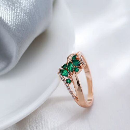 Eleganter Ring 585 RG Rotgold Rosegold mit Smaragd farbigen Zirkon 59 18,8 mm Ø - Bild 2 von 4