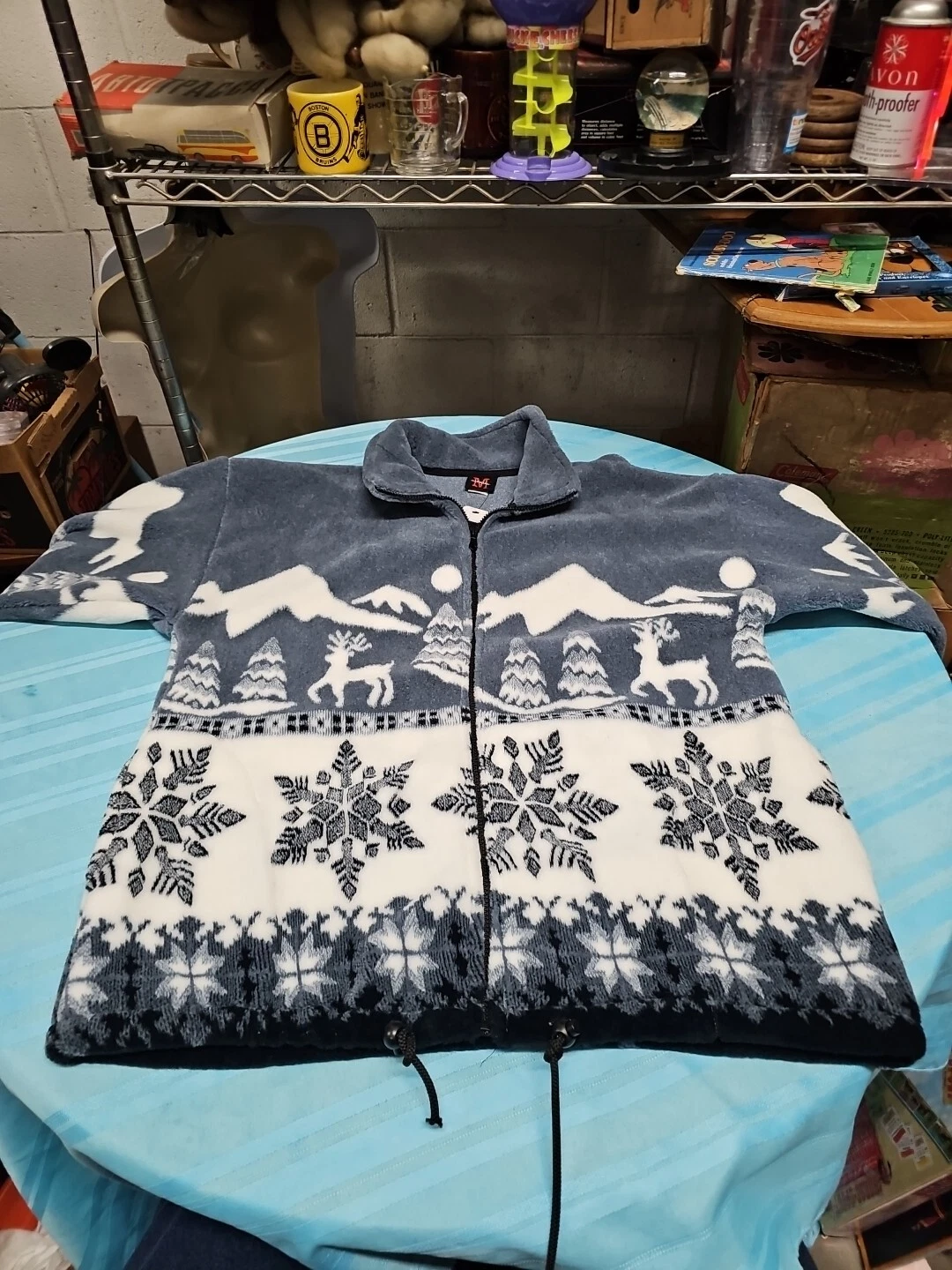 Mazmania Fleece Jacket Snow Scene Plush USA Made Size XL X-Large Snowflake