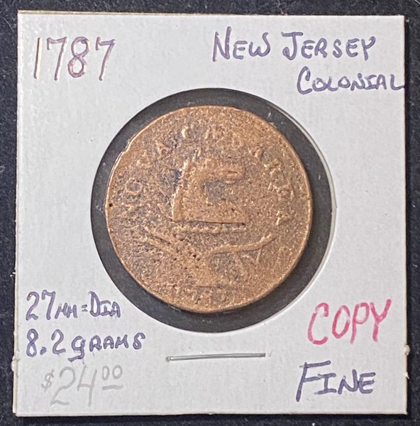 Copia de ficha de centavo colonial de Nueva Jersey 1787, ¡reproducción!