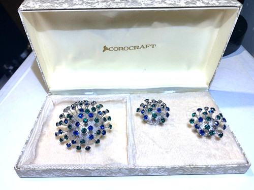 SIGNED COROCRAFT ATOMIC SPUTNIK BROOCH & EARRINGS