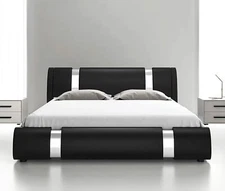 King Deluxe Platform Bed with Iron Pieces Decor and Adjustable Headboard, Black