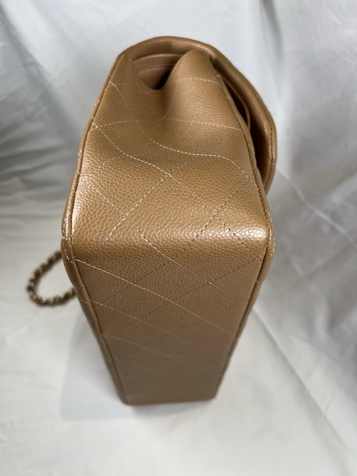 AUTHENTIC  CHANEL JUMBO CAVIAR LEATHER DOUBLE FLAP BAG  CARAMEL COLOUR image 7