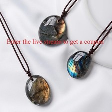 Raw Labradorite Pendant - Natural Crystal Ethnic Style Charm, Random Size&Shape