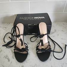 Fashion Nova Los Angeles She's Ready Heels Women's Black Wrap Up Heels Size 9