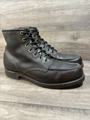 Frye Arkansas Brown Leather Lace Up Moc Toe Boots Made In USA Men's Size 9.5 M