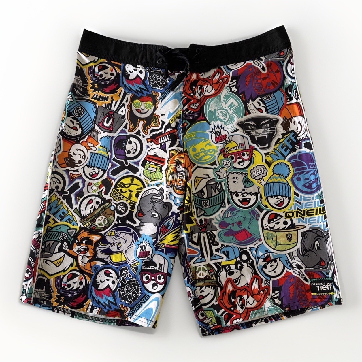 O’Neill x Neff Graffiti Cartoon Faces Board Shorts Men’s Size 31 Swim Trunks New