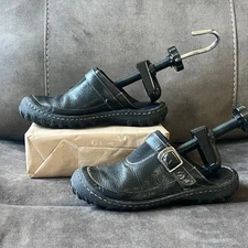 Børn Black Leather Slip-On Mules Comfort Clogs Buckle Detail Made in Mexico 10W