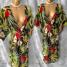 New SOON Tropical Floral Beach Midi Dress Size M UK 10 Kaftan Cover Up Chiffon