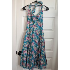 Floral Print Cotton Halter Midi Tea Party Dress