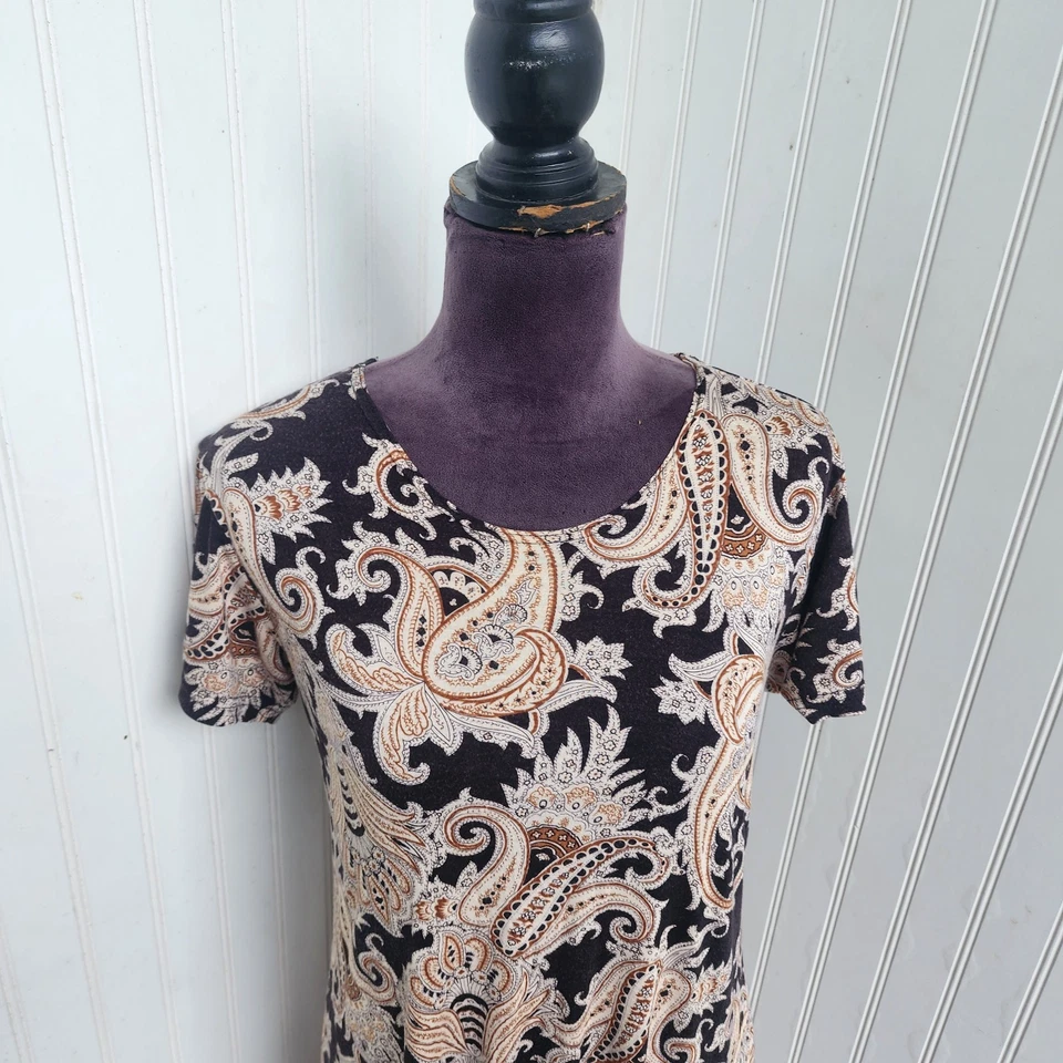 Impressions Workshop женщин Midi платье черный желтовато-коричневый пейсли цветочный короткий рукав S - Изображение 3 из 4