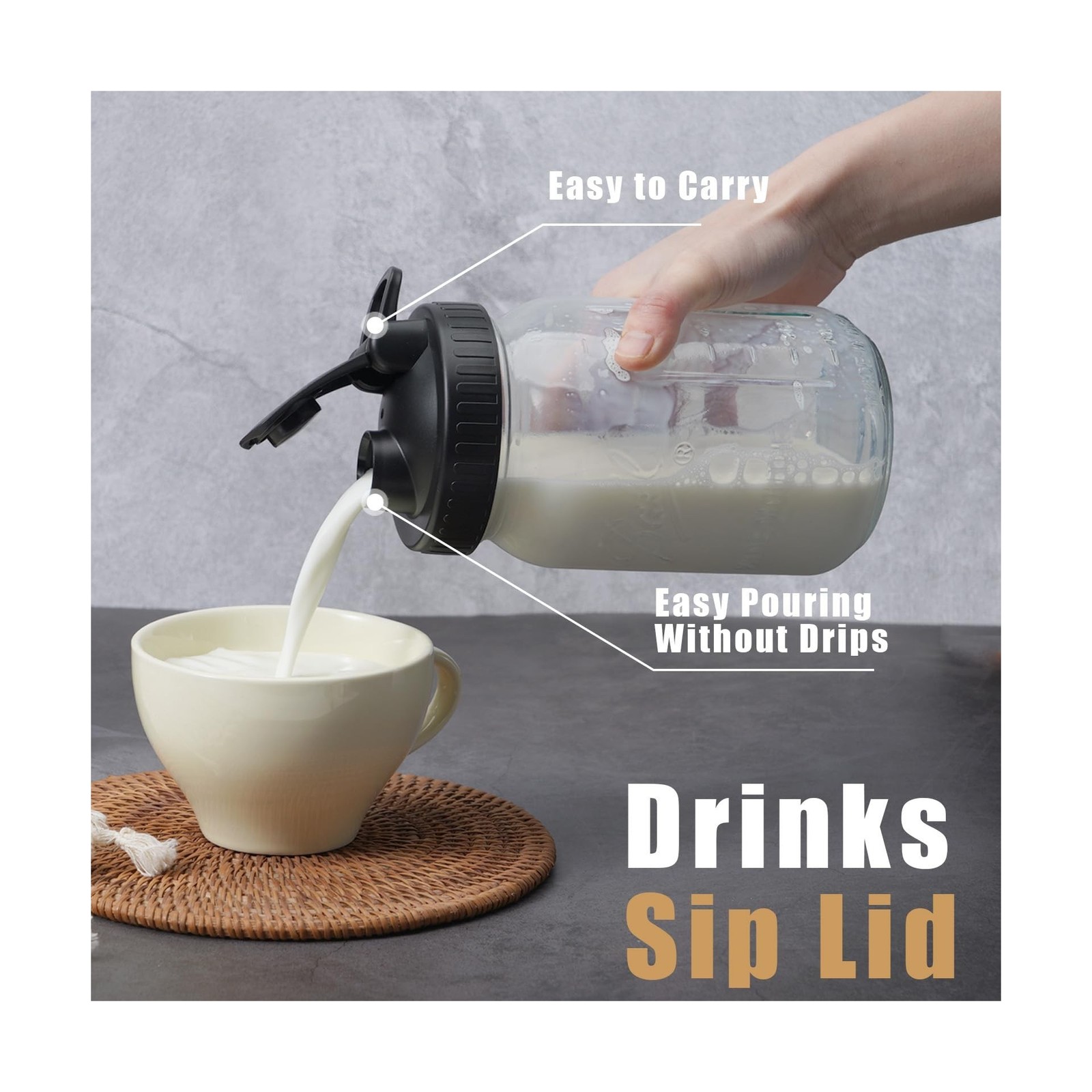 Pour Spout Lids for Ball Wide Mouth Mason Jars, Airtight Canning Jar Flip Cap...