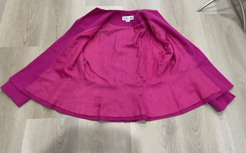 Traje Blazer y Falda Christian Dior De Colección Rosa Caliente Lana Talla 14 Foto 4 de 4