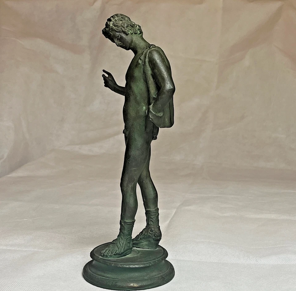 Antique Metal Sculpture Mounted on Base "Darcissus of Pompeii" Green Patinated - Image 2 of 4