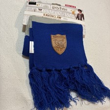 Harry Potter Wizarding World Blue/Gray Striped Fringe Trim Ravenclaw Crest Scarf