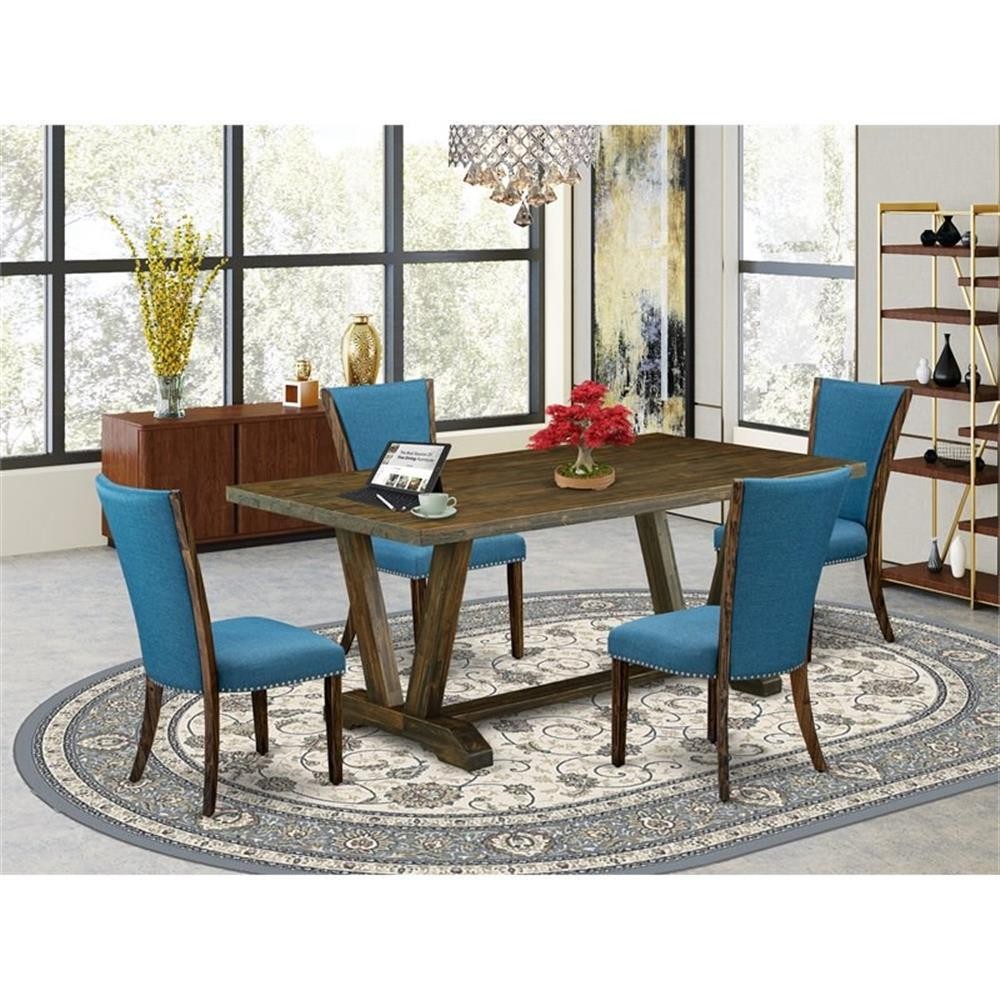 East West Furniture V-Style 5-piece Wood Dining Table and Chairs in Brown