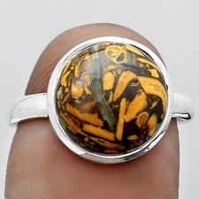 Anillo de plata de ley 925 de Coquina Fossil Jaspe - India s.8,5 joyería R-1007
