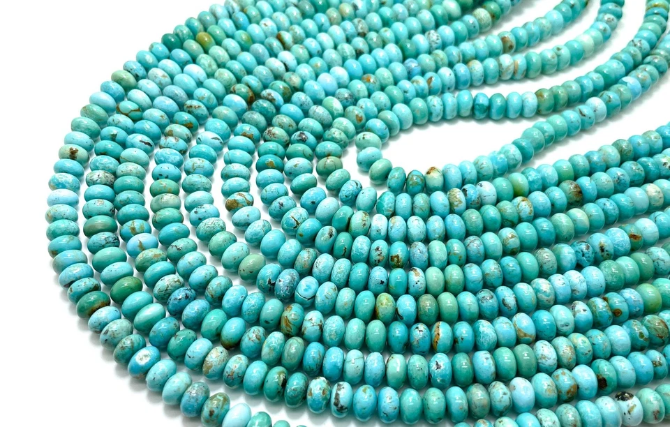 Genuine Natural Blue Arizona AAA Turquoise Rondelle Gemstone Beads PGS156 - Image 3 of 4