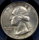 1937 WASHINGTON QUARTER PCGS MS 65 CLEAN, FULLY STRUCK, A FAINT HAZY OFF WHITE
