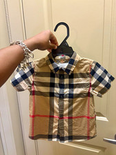 Burberry Boys Beige Plaid Cotton Short Sleeve Button-Up Collared Shirt 2Y