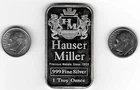 Hauser Miller 1 One Troy Ounce Oz .999 Fine Silver Bar Round Bars Rounds