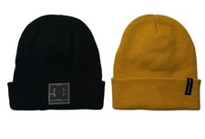 New DC Shoes 2 Pack One Size Beanies Black and Gold Knit Winter Fleece Lined