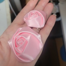 60 PCS Pink Satin Ribbon Rose Flower DIY Wedding Bouquet Crafts App. 2 in  1.25