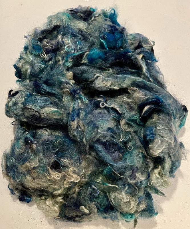 4.6oz Hand DyedYoung Adult Mohair Blue Spinning Fiber Soft Curly Clean F40