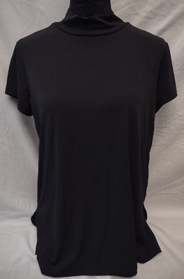 Susan Graver Modern Essentials Black Mock-Neck Liquid Knit Shirt/Blouse--Medium