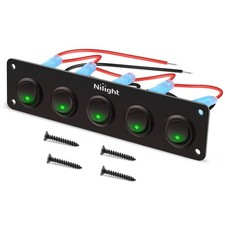 5 Gang 3 Pin Rocker Switch Panel 20A Waterproof On Off 12V Green Toggle for