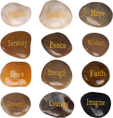 12 Pieces Inspirational Stones Natural Engraved Faith Rocks 12 Different Words E