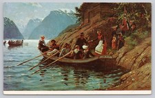 Hans Dahl The Bridal Procession Embarks Norway Postcard Vesterheim Museum