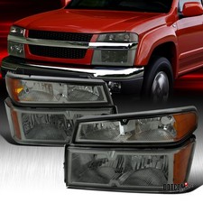 Fits 2004-2012 Chevy Colorado GMC Canyon Smoke Headlights+Corner Signal Lamps