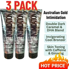 (3) Australian Gold Intimidation Cooling Bronzer Toning Dark Tanning Bed Lotion