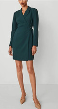 NEW ANN TAYLOR GREEN NOTCHED LAPEL TIE WAIST SHEATH DRESS SIZE 12