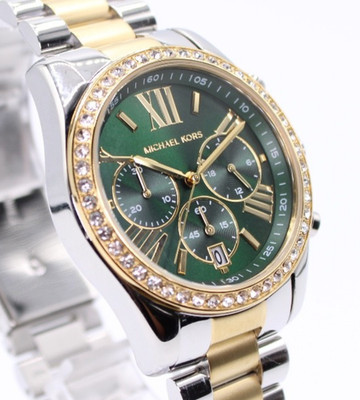 MICHAEL KORS 38MM MK7303 Lexington Chronograph Quartz Crystal Green Dial Watch