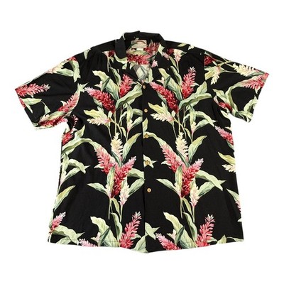 Vintage Paradise Found Shirt Mens XL Black Floral Hawaiian Aloha Made Hawaii