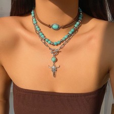 Jewelry vintage imitation turquoise clavicle chain niche beaded necklace set