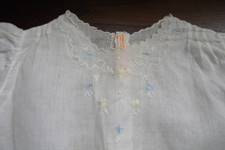 Vtg Made in the Philippines White Cotton Baby Dress Blue Embroidery 6-12 Mo  