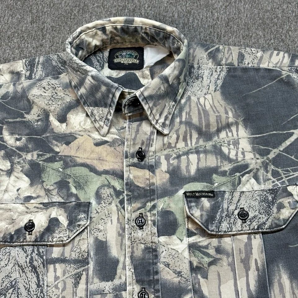Vintage Wolf Mountain Button Shirt Mens L Mossy Oak Break Up Camo Hunting - Image 3 of 4