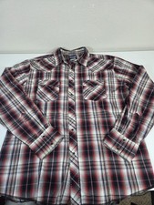 Wrangler Mens Plaid Pearl Snap Western Shirt sz XL Black Red