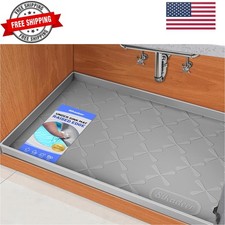 Under Sink Mat Waterproof 34" x 22", Silicone Mat Kitchen Drawer Shelf and Ca...