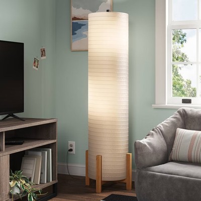 Paper Floor Lamp Natural Wood - Room Essentials: ETL Listed, Modern Cylinder