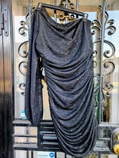 Women's Black And Silver Glitter One Shoulder Bodycon Dress Size XL