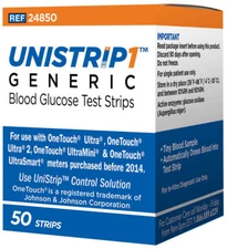 Unistrip Blood Glucose Test Strips, 3 Boxes of 50 (150 Count)