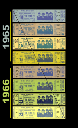 8 1965-66 BEATLES SHEA STADIUM UNUSED FULL CONCERT TICKETS scrapbooking reprint - Afbeelding 1 van 9