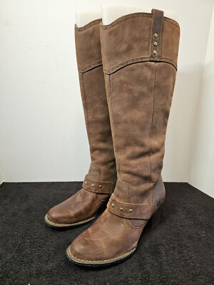 Born Size M W62173 Brown Leather Knee High Boots Studded