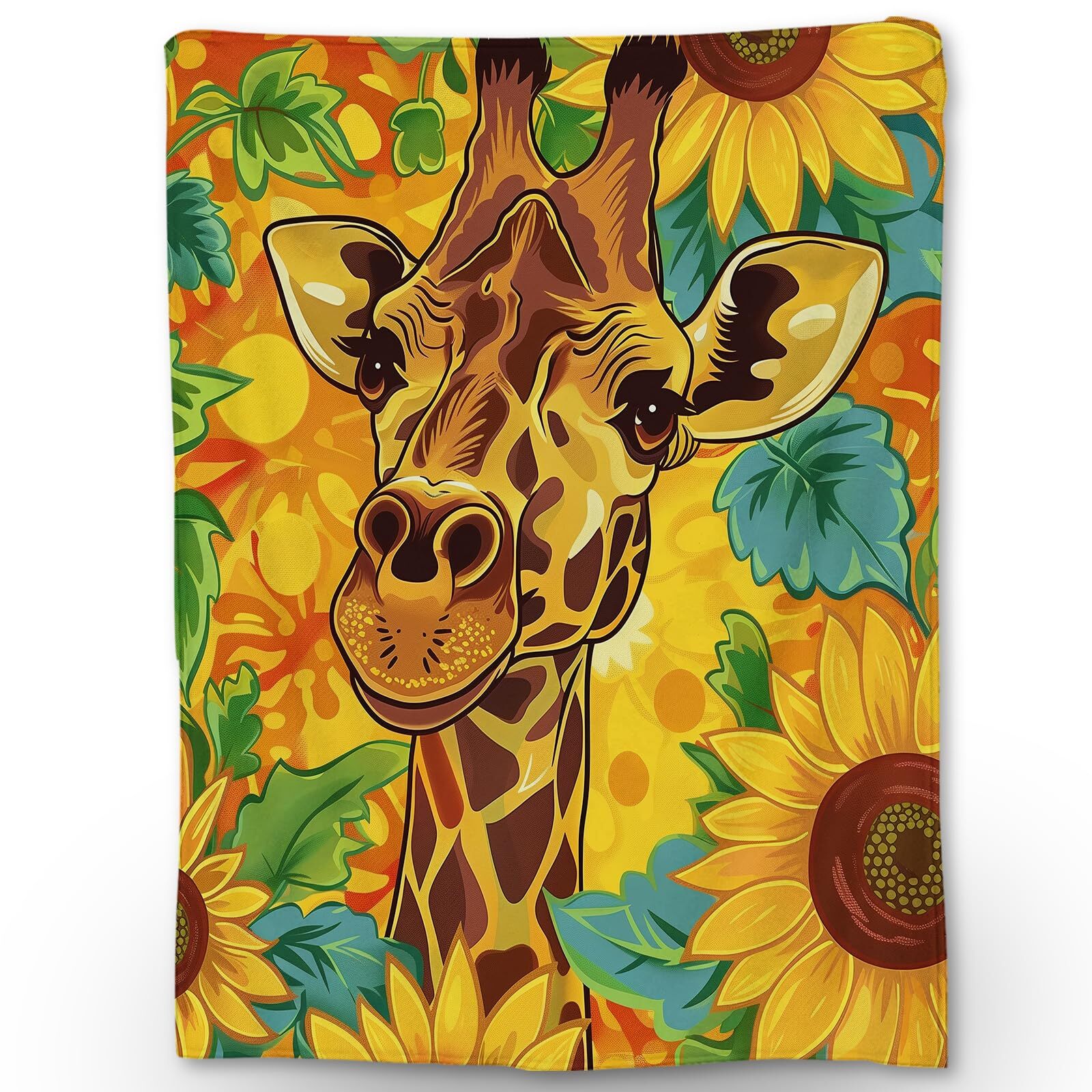 Giraffe & Sunflower Blanket, Soft Flannel Animal Throw Blanket for Couch, Bed...