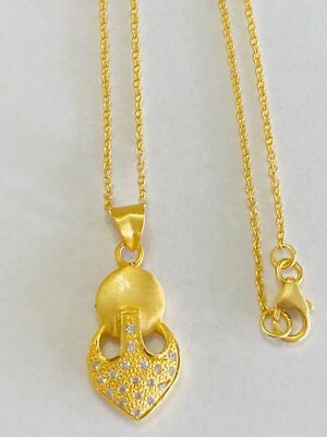 Neu 18k Gelbgold über 925 Sterling Weiß Topas Anker Anhänger Halskette