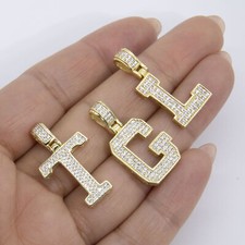 1 1/4" CZ Block Letters Initial Pendant Yellow White Sterling Silver
